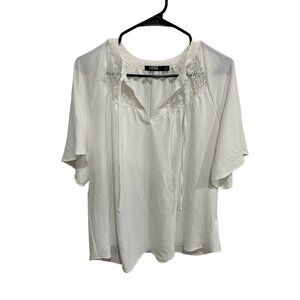 Cure White Lace Blouse Lightweight Soft Stretch Top Size M Minimalist Romantic